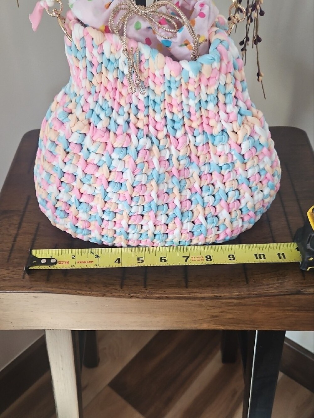 Pastel Hand Crocheted By Me Bucket Shoulder Bag - Pink Blue Cream - Picture 3 of 4